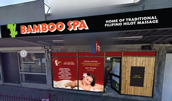 The Bamboo Spa shopfront on Bell St with its red Home of Traditional Filipino Hilot Massage sign